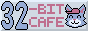 32-Bit Cafe - blue and pink text next to the site's cat mascot with a blue-white background